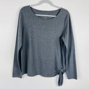 Kim Gravel Top Medium Gray Belle TripleLuxe Knit Grommet Side Tie Long Sleeve